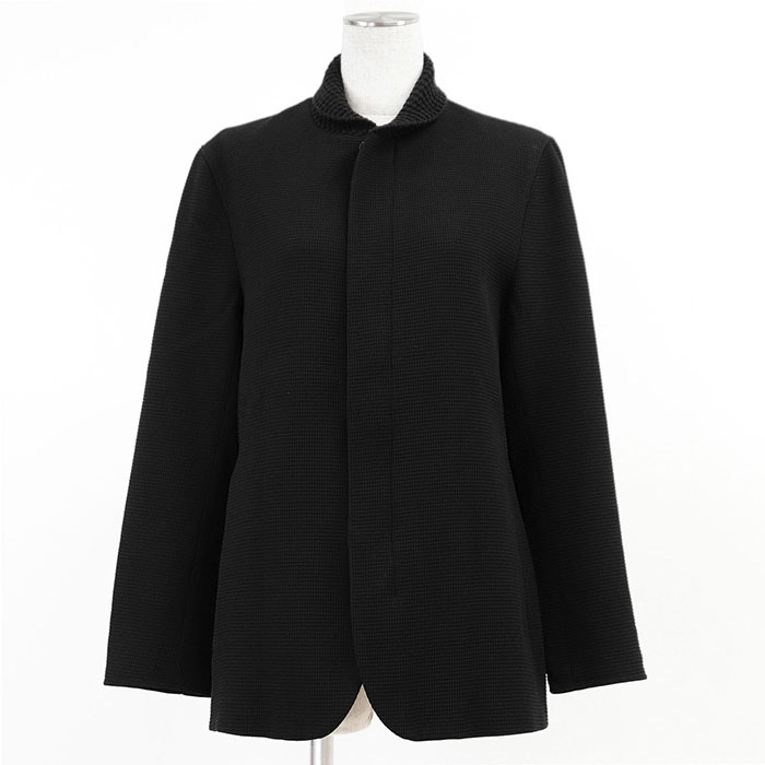 SALE【極美品】Emporio Armani エンポリオ・アルマーニ ジャケット ロゴ ニット スタンドカラー テーラード ストレッチ メンズ 46 黒 伊製拍卖