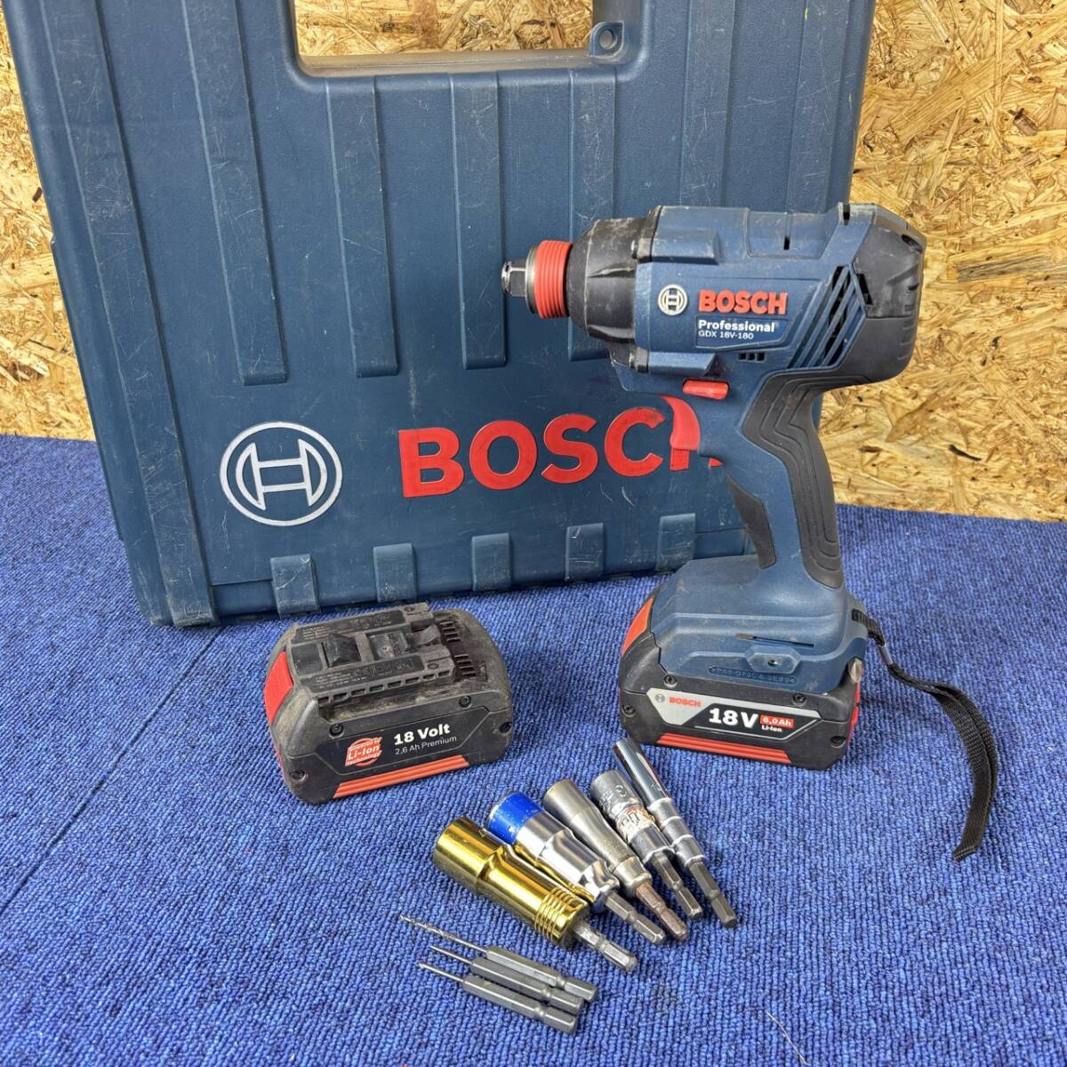 【中古品】BOSCH ボッシュ 18V コードレスインパクトドライバー レンチ兼用 GDX18V-180 本体+バッテリー2個+ケース付き 電動工具 3135拍卖