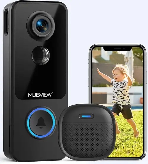 【セール】MUBVIEW J9 plus インターホン ワイヤレス 工事不要 ドアホン スマホ連動 動き検知 室内チャイム付き 日本語説明書 ブラック拍卖