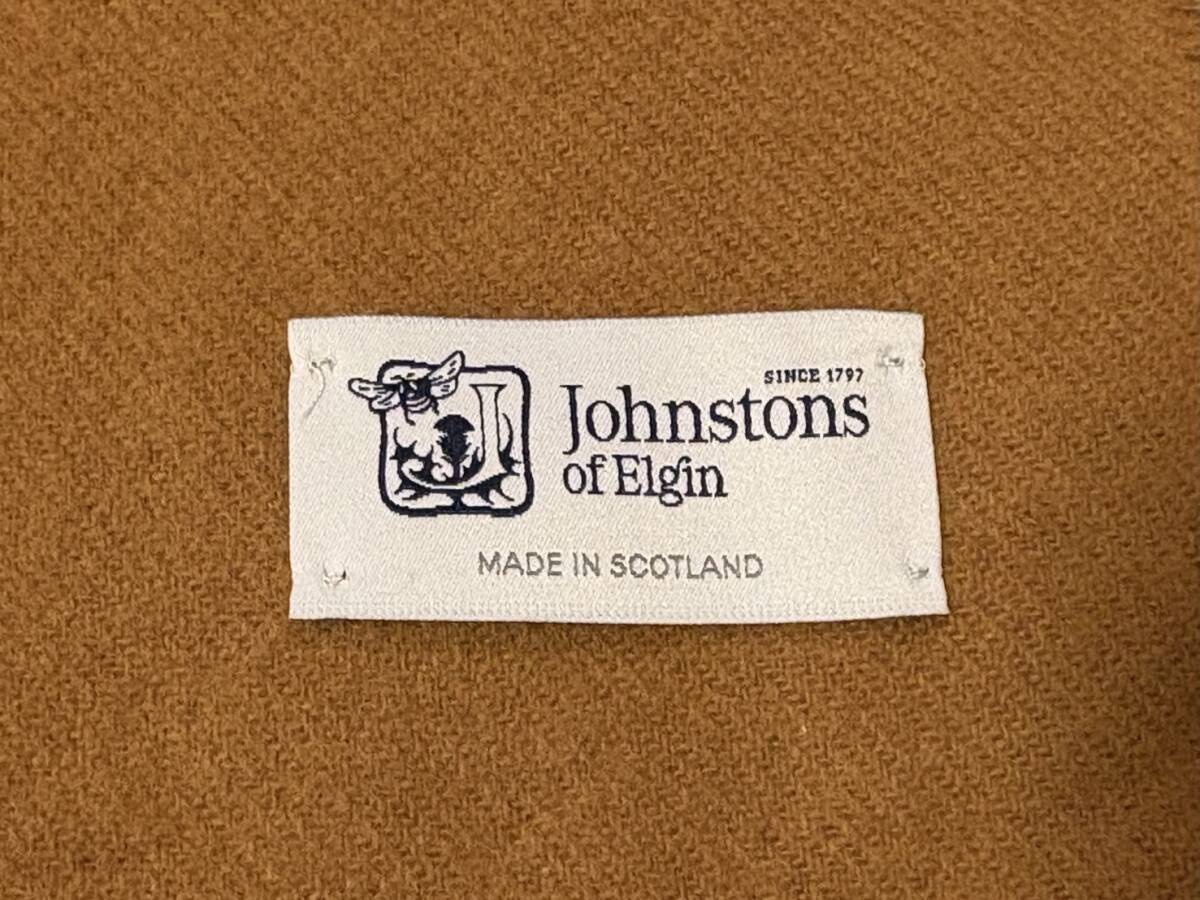●Johnstons of Elgin ジョンストンズオブエルガン 大判マフラー スコットランド製 英国製 カシミヤ混ウール 茶 190cm×73cm拍卖