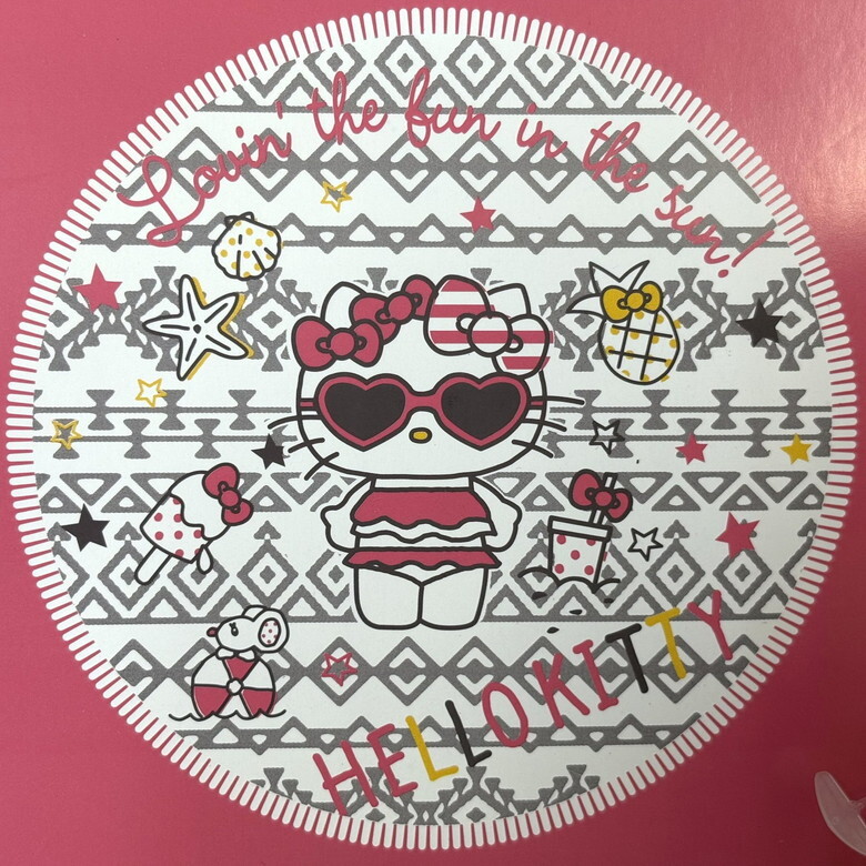 ラウンドパイルラグ(直径150cm)ハロー・キティー 綿100% 円形ラグ、タオル素材、フリンジ付き ビーチマット ケット ソファーカバー 新品拍卖
