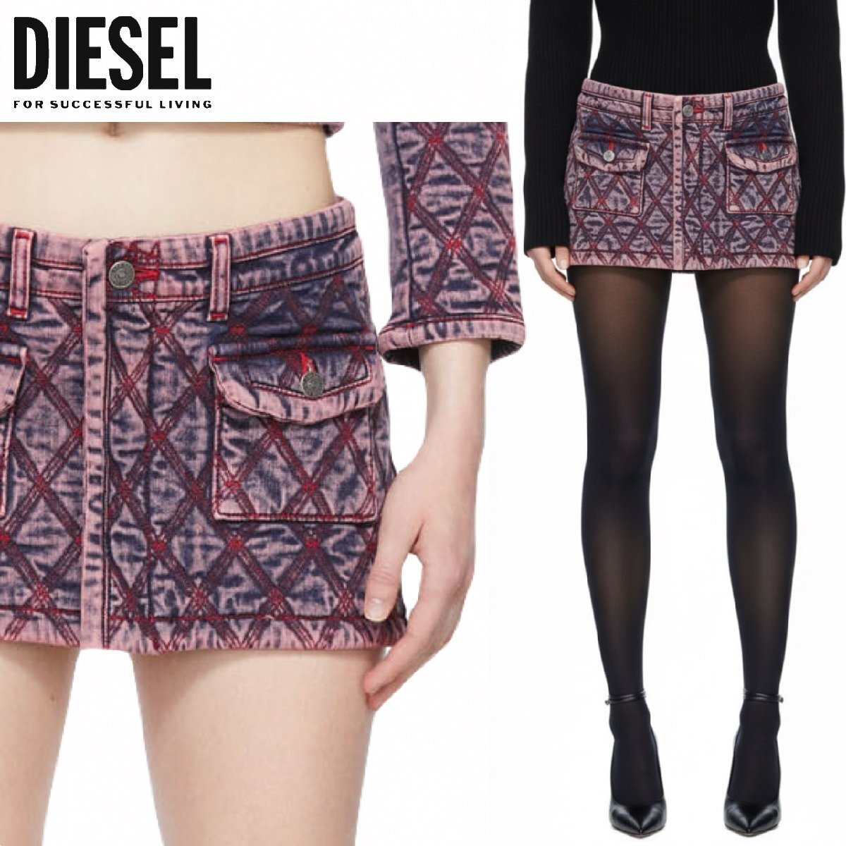 正規品/新品/W28■タグ付き/アウトレット品■定価63,800円■DIESEL ディーゼル レディース キルティング デニム ミニスカート S851拍卖