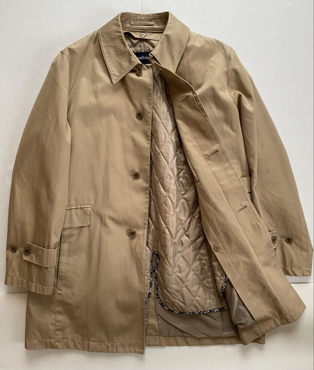 美品◆NEWYORKER ニューヨーカー ステンカラーコート キルティングライナー付き 比翼仕立て メンズ S ベージュ拍卖