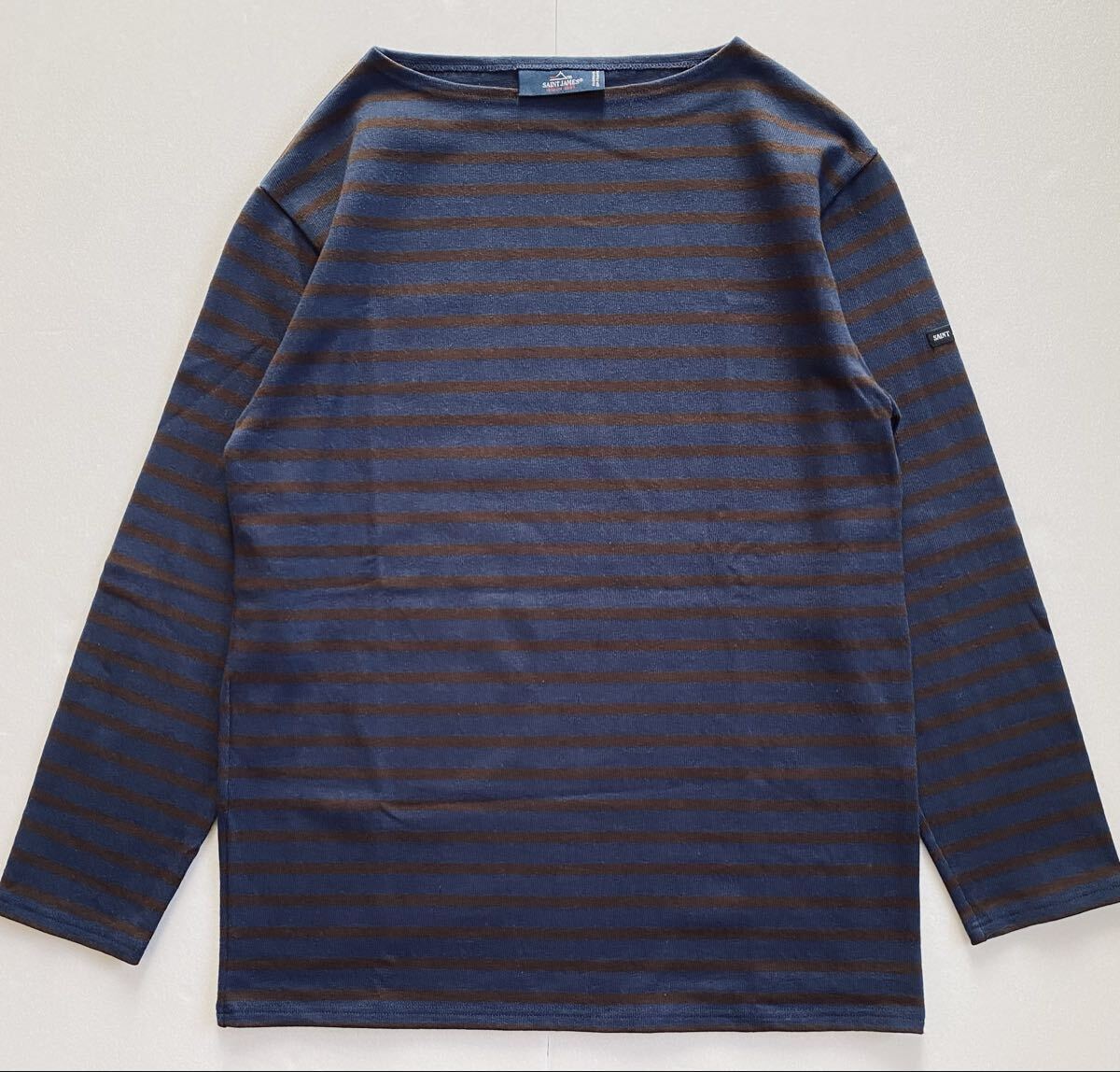 極美品◆SAINT JAMES セントジェームス ウエッソン ボーダー 長袖 Tシャツ ネイビー/ブラウン バスクシャツ メンズ F4 USA38拍卖