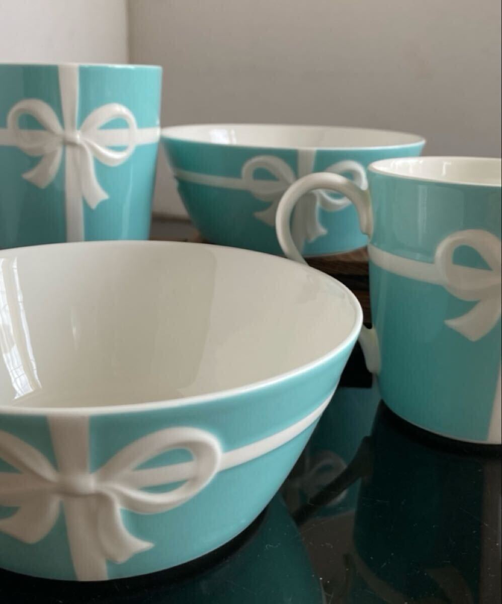 極美品◆ティファニー TIFFANY&Co. ブルーボックス マグカップ 2個 ボール 2個 ペア ブルーリボン マグカップ1個未使用品拍卖