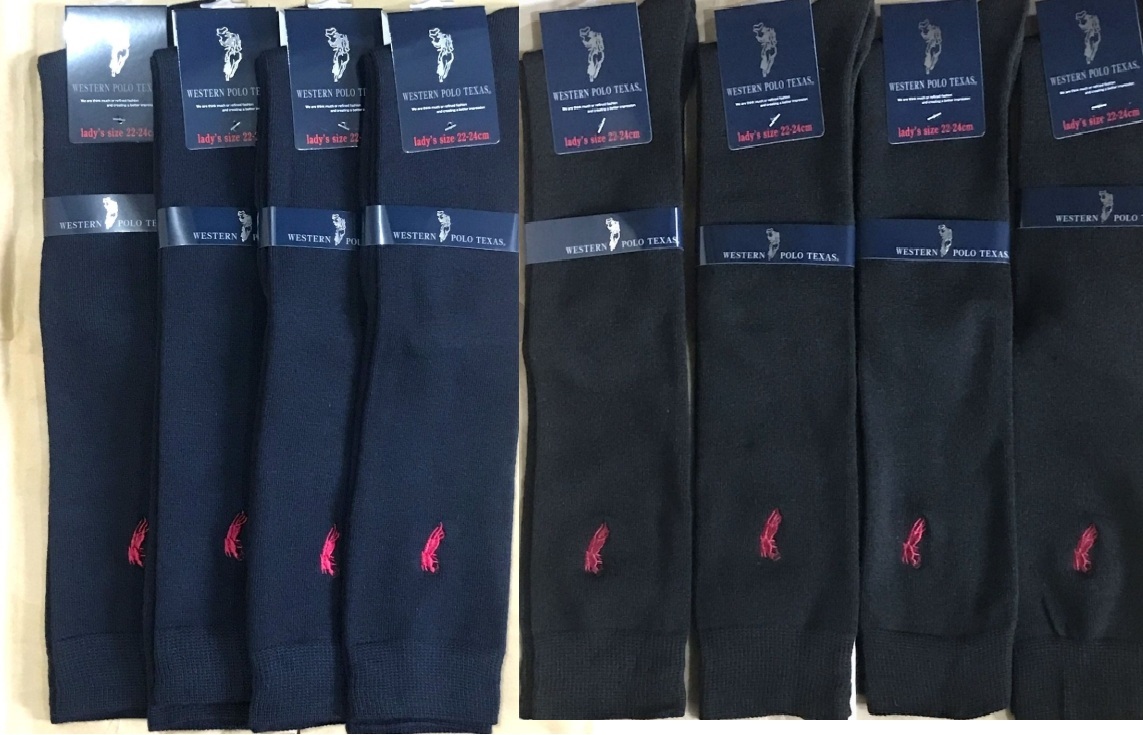 新品 ウエスタンポロ WESTERNPOLOTEXAS レディース ハイソックス 22~24㎝ 8点セット 紺色 黒色 各4点拍卖