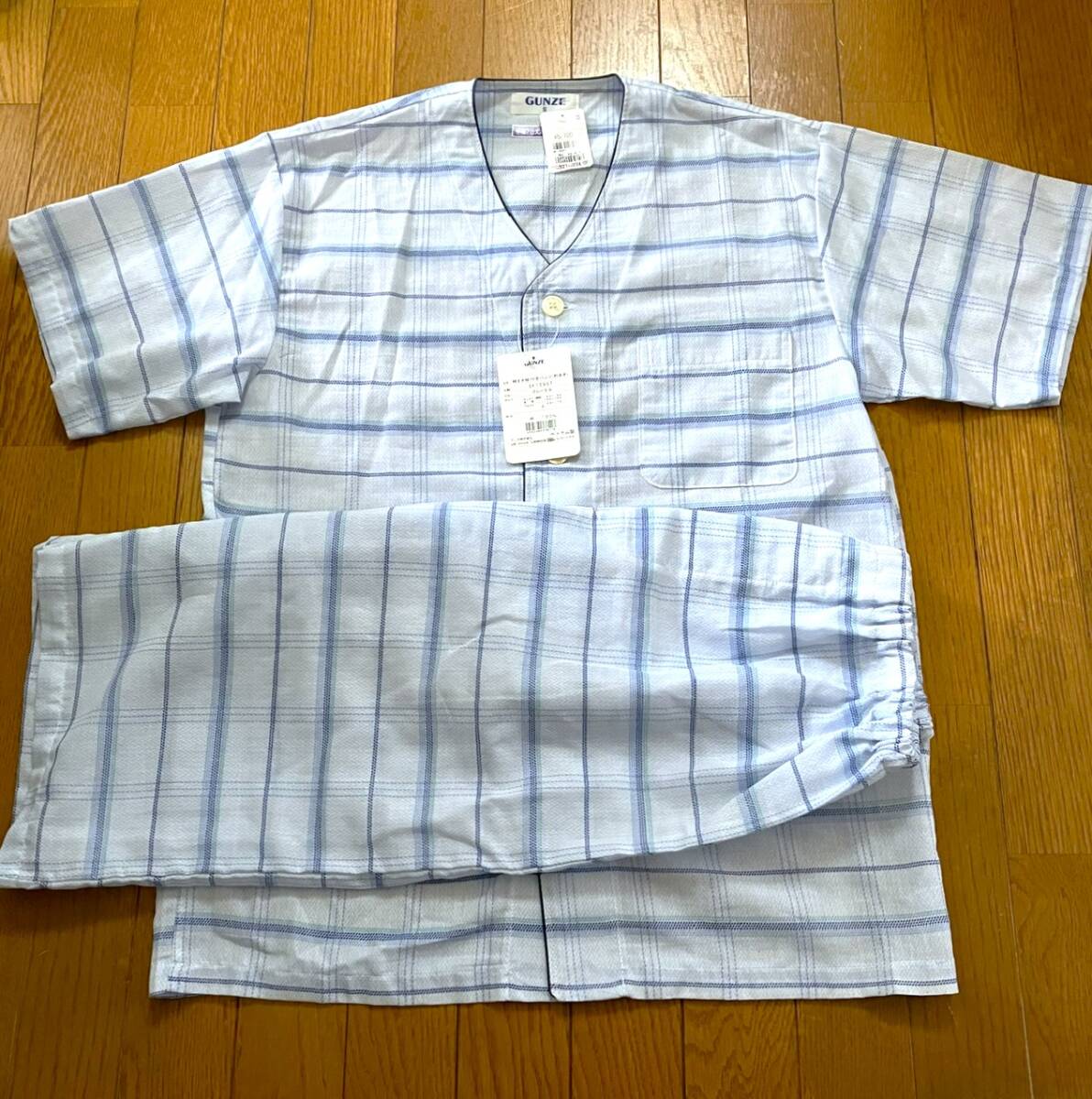 新品 タグ付き グンゼ GUNZE パジャマ メンズSサイズ ブルー 綿100% ボーダー柄拍卖