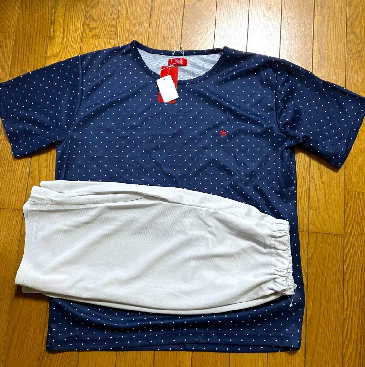 新品 タグ付き polo polo bcs パジャマ 上下セット レディースLサイズ ネイビー ドット柄拍卖