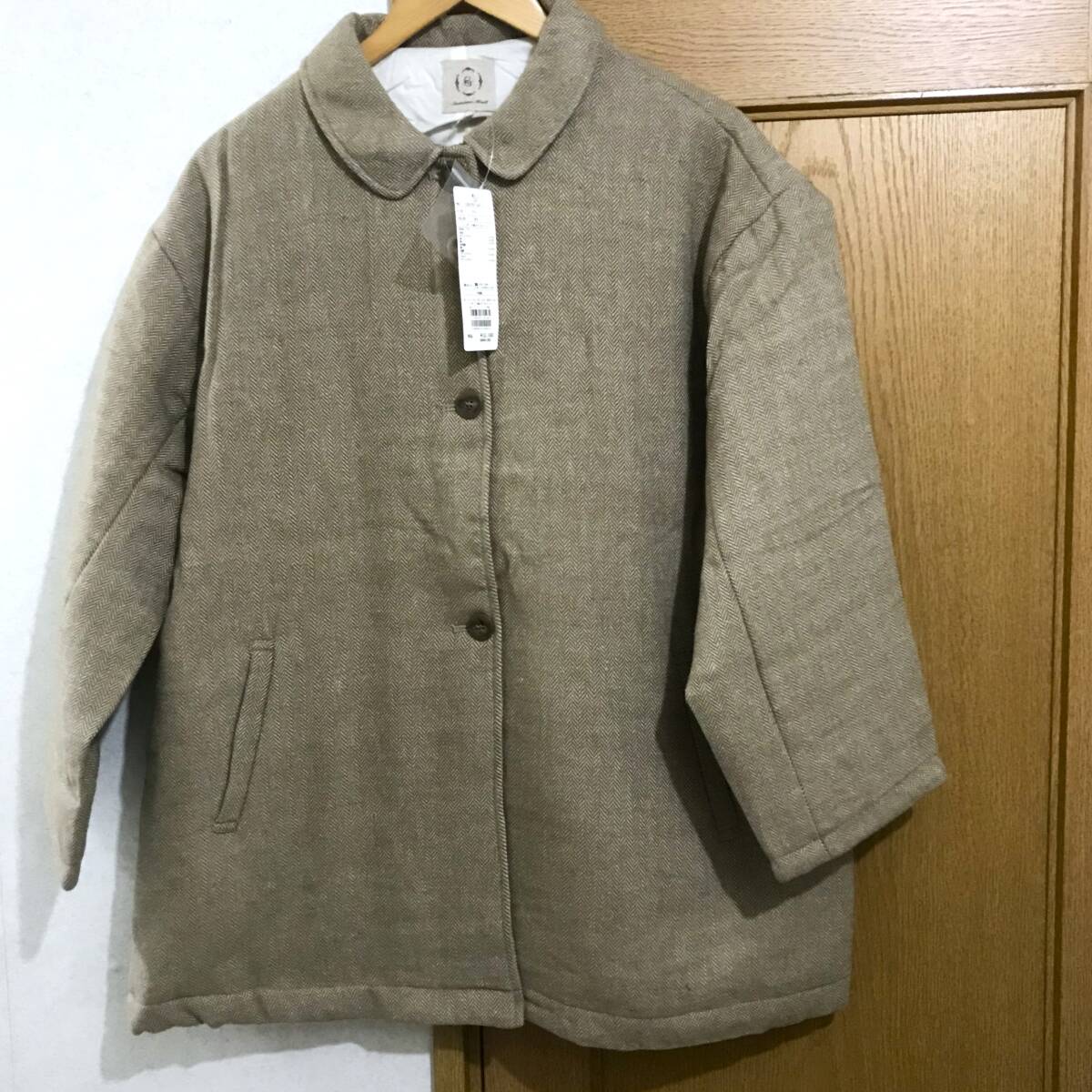 新品 サマンサ モスモス Samansa Mos2 ヘリンボーン中綿ステンカラーコート フリーサイズ モカ拍卖