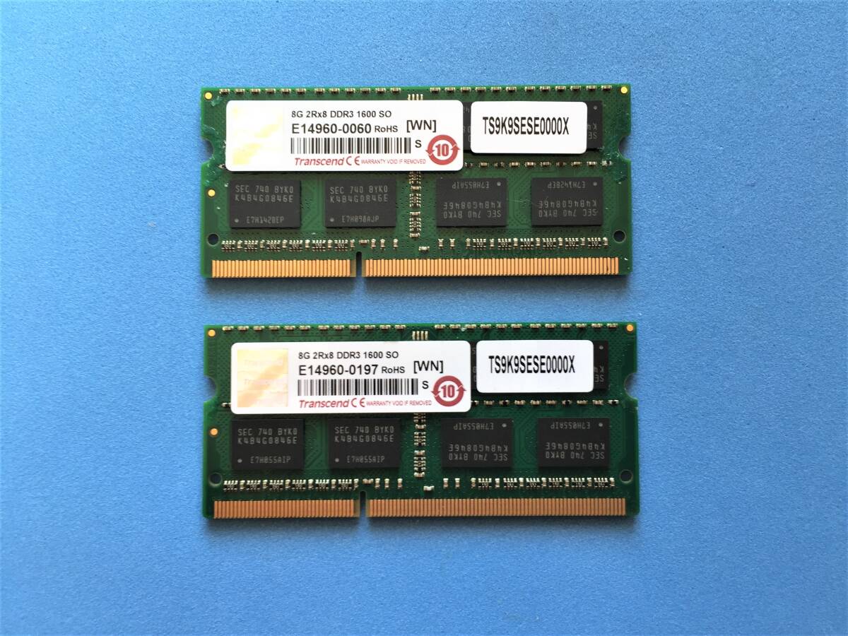 合計16G Transcend PC3-12800 DDR3-1600 8GBx2 204pin SO-DIMM Laptop Memory 動作確認済み拍卖