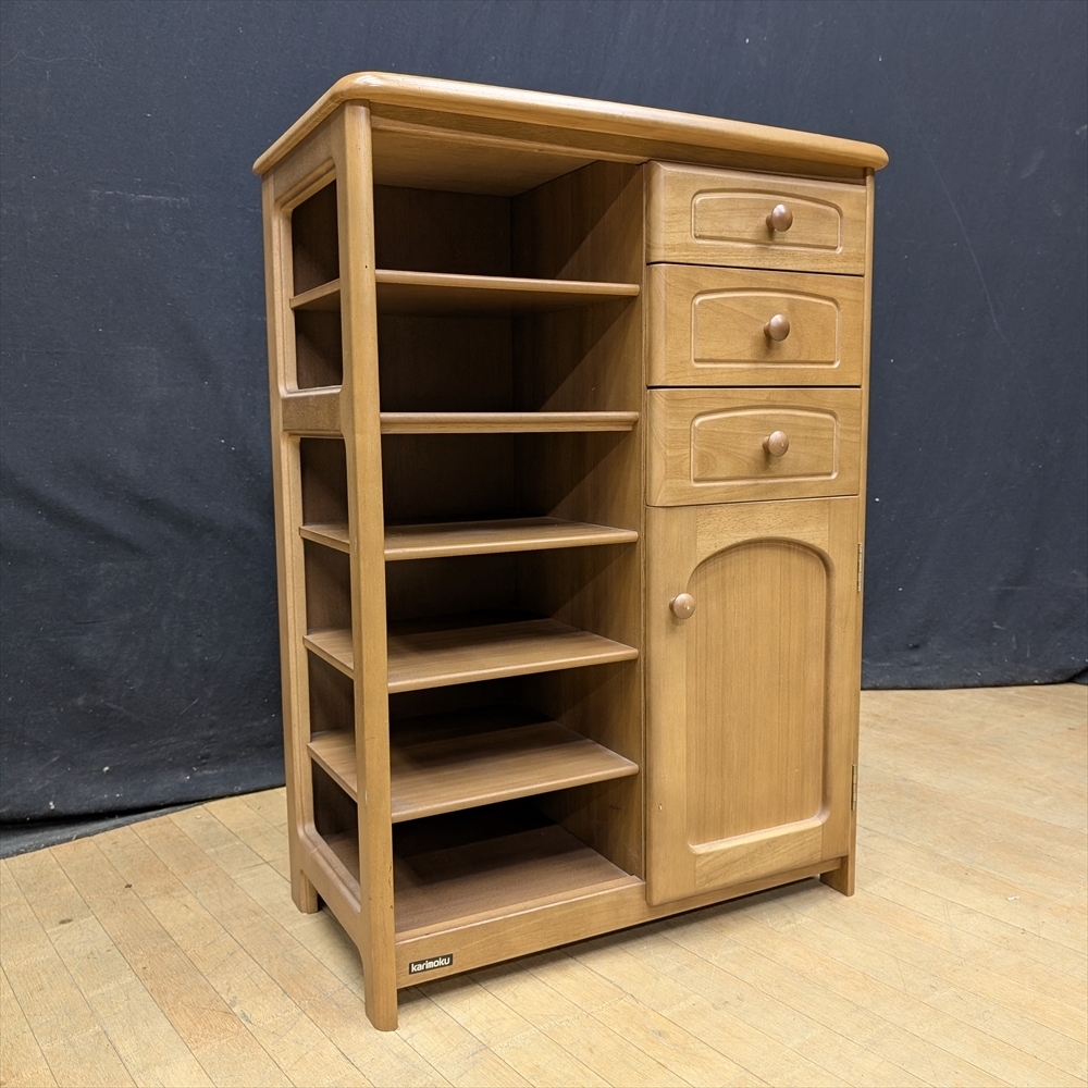 ★karimoku カリモク★天然木★ 電話 FAX台 スリッパラック 花台 飾り棚 コンソール キャビネット サイドボード 整理 収納 玄関拍卖
