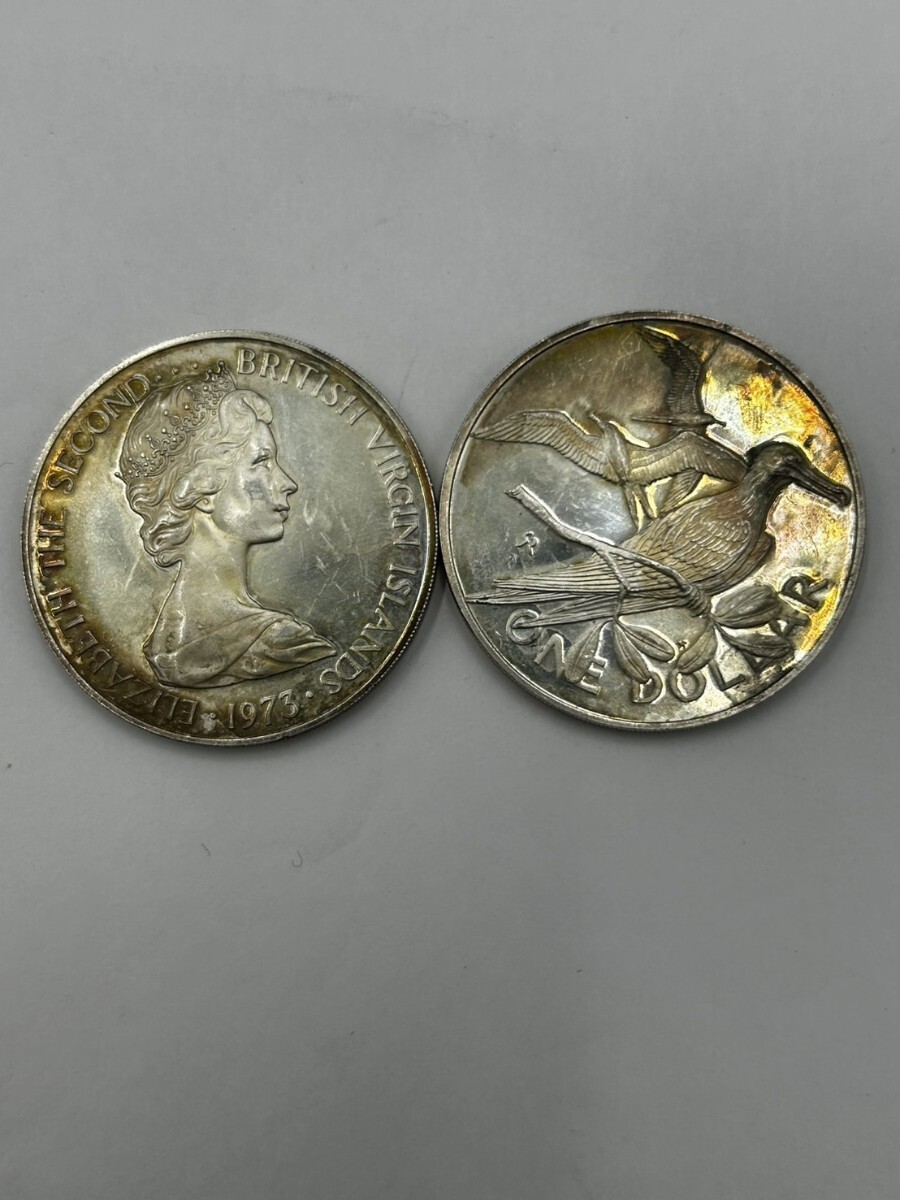 1円スタート1973年発行英領バージン諸島1ドル記念銀貨 2点 SV925 重量50.4g TK1022-24拍卖