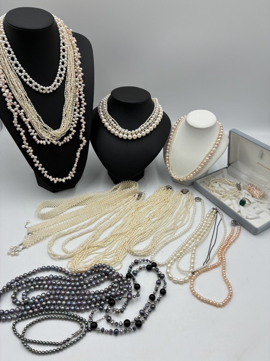 1円スタート 淡水 ケシ パール Pearl 本真珠 ネックレス 10mmアップ テリ良し 総重量約918g TK1013-3拍卖