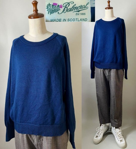 ★【並品 イングランド製 イギリス製 国内正規品】名作 Balmoral バルモラル ウール アクリル クルーネット ニット セーター L ネイビー拍卖
