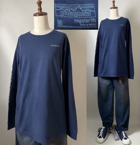 ★【メキシコ製 名作】SP17 2017年製 patagonia パタゴニア 39042 コットンポリ ロゴ プリント ロングスリーブ カットソー ロンT Tシャツ M拍卖