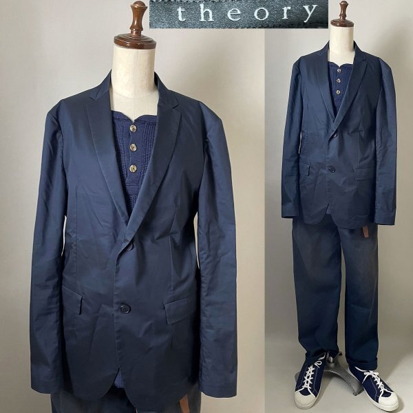 ★【美品 タイト目のシルエット◎ 国内正規品】日本製 Theory セオリー コットンポリ ストレッチ 2B アンコン テーラード ジャケット 40 紺拍卖