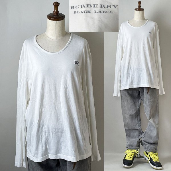 【国内正規品 並品】バーバリー ブラック レーベル ホースマーク 刺繍 コットン100% ユル クルーネック 無地 長袖 Tシャツ サイズ4 ロンT拍卖
