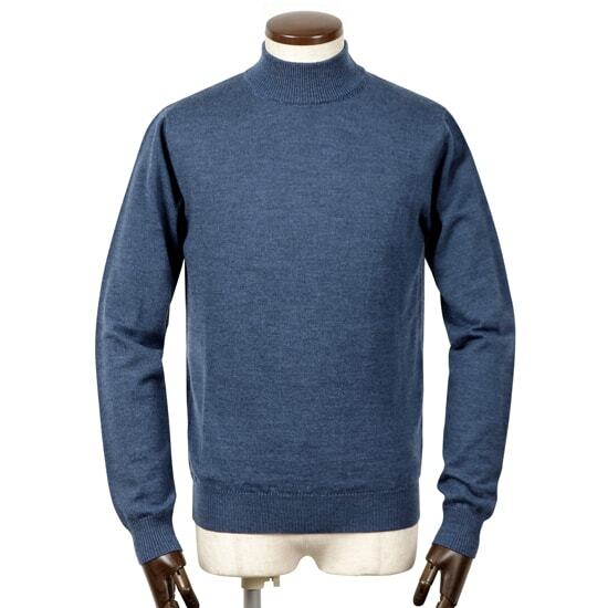 未使用・新品 ナポリ名門 LUIGI BORRELLI ヴァージンウール100% ハイゲージモックネックニット ダークブルー 価格45,100円拍卖