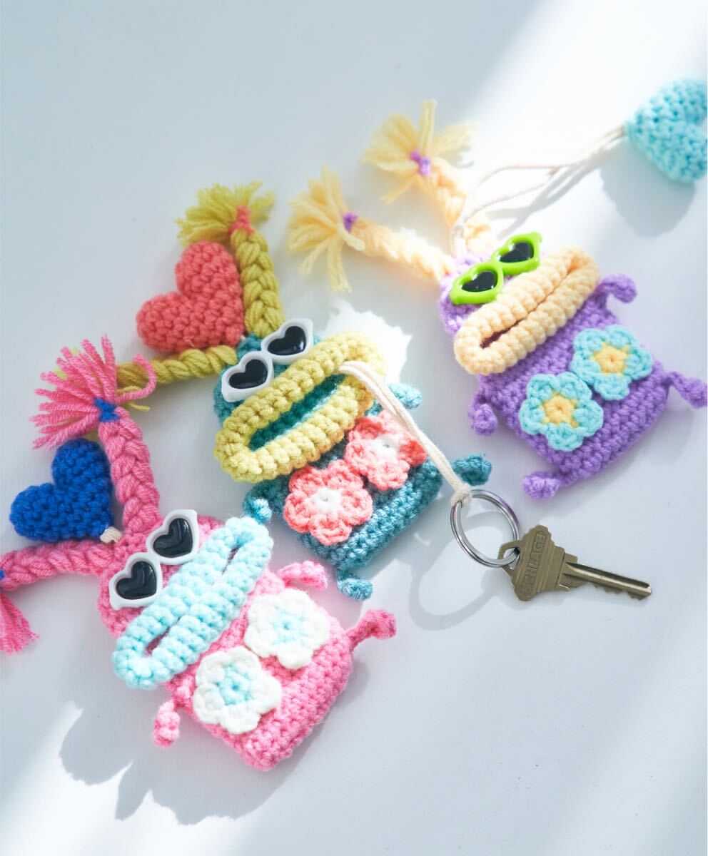 毛糸のキーケース バカンス パステル パープル 紫 キーケース 手編み拍卖