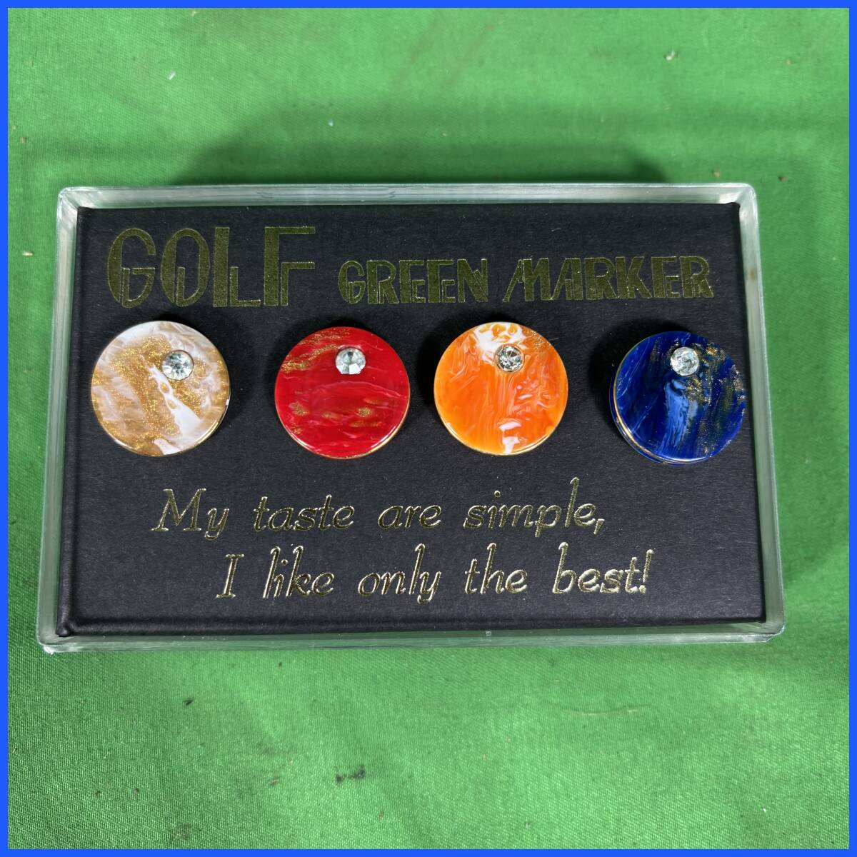 GOLF GREEN MARKER グリーンマーカー 4個 オリジナル品セット ゴルフ用品 宝石風の装飾付き ケース付き 美品 EL-250706077拍卖