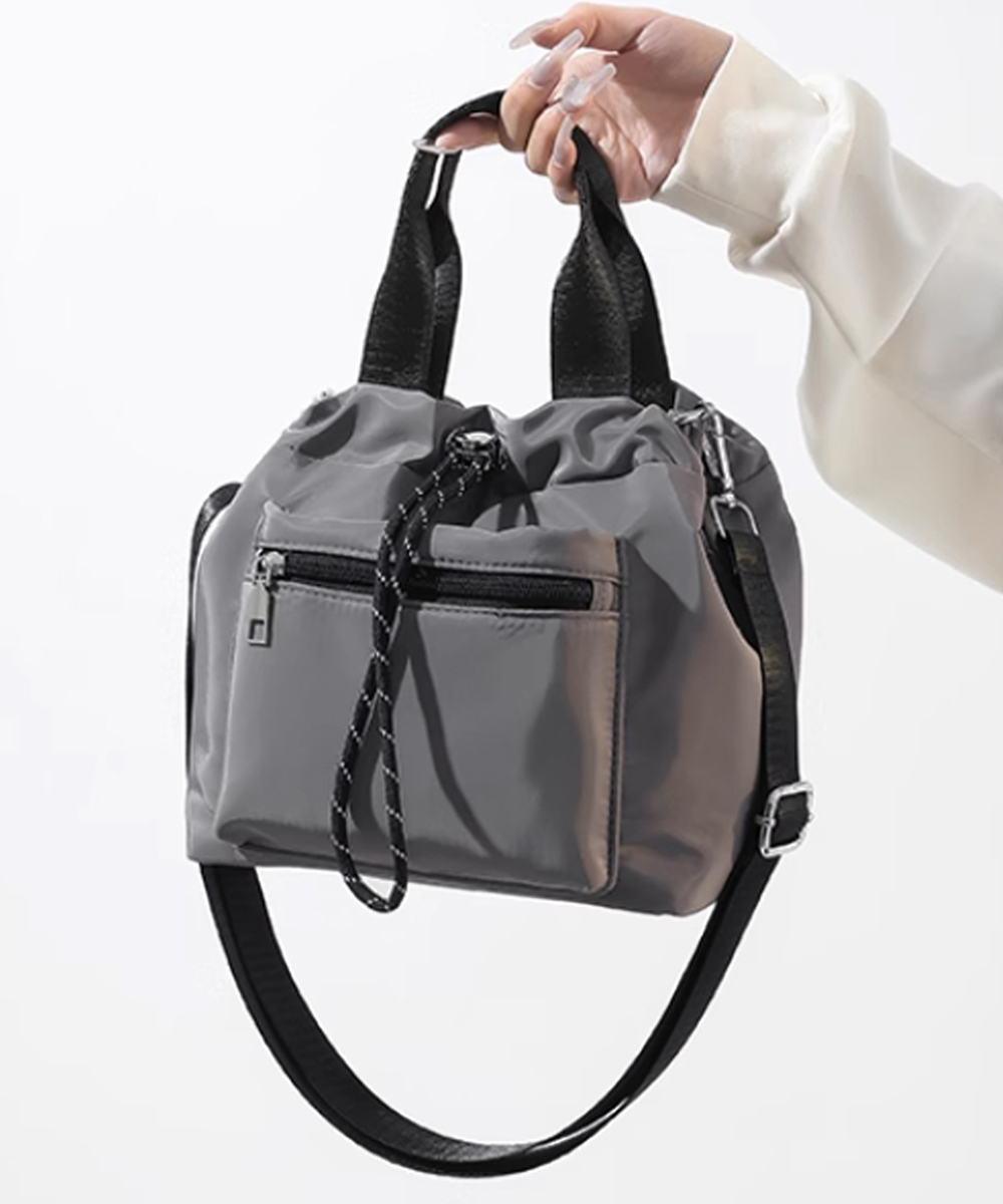 ショルダーバッグ 巾着トート 2way 肩掛け ナイロン ポシェット ハンドバッグ グレー拍卖