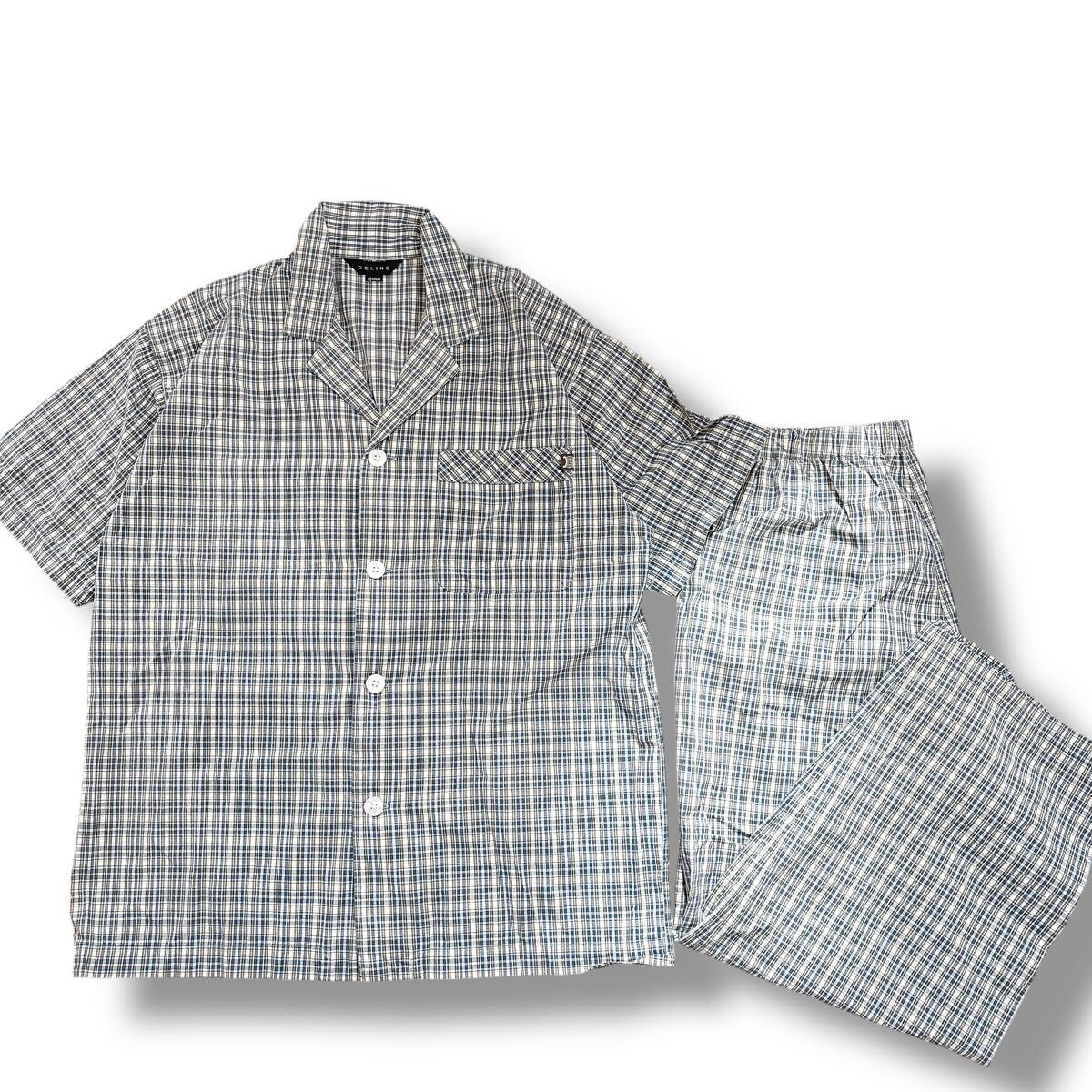 美品 CELINE セリーヌ コットン パジャマ セットアップ Mサイズ トリオンフロゴ入り 上下セット パジャマ ルームウェア チェック 日本製拍卖