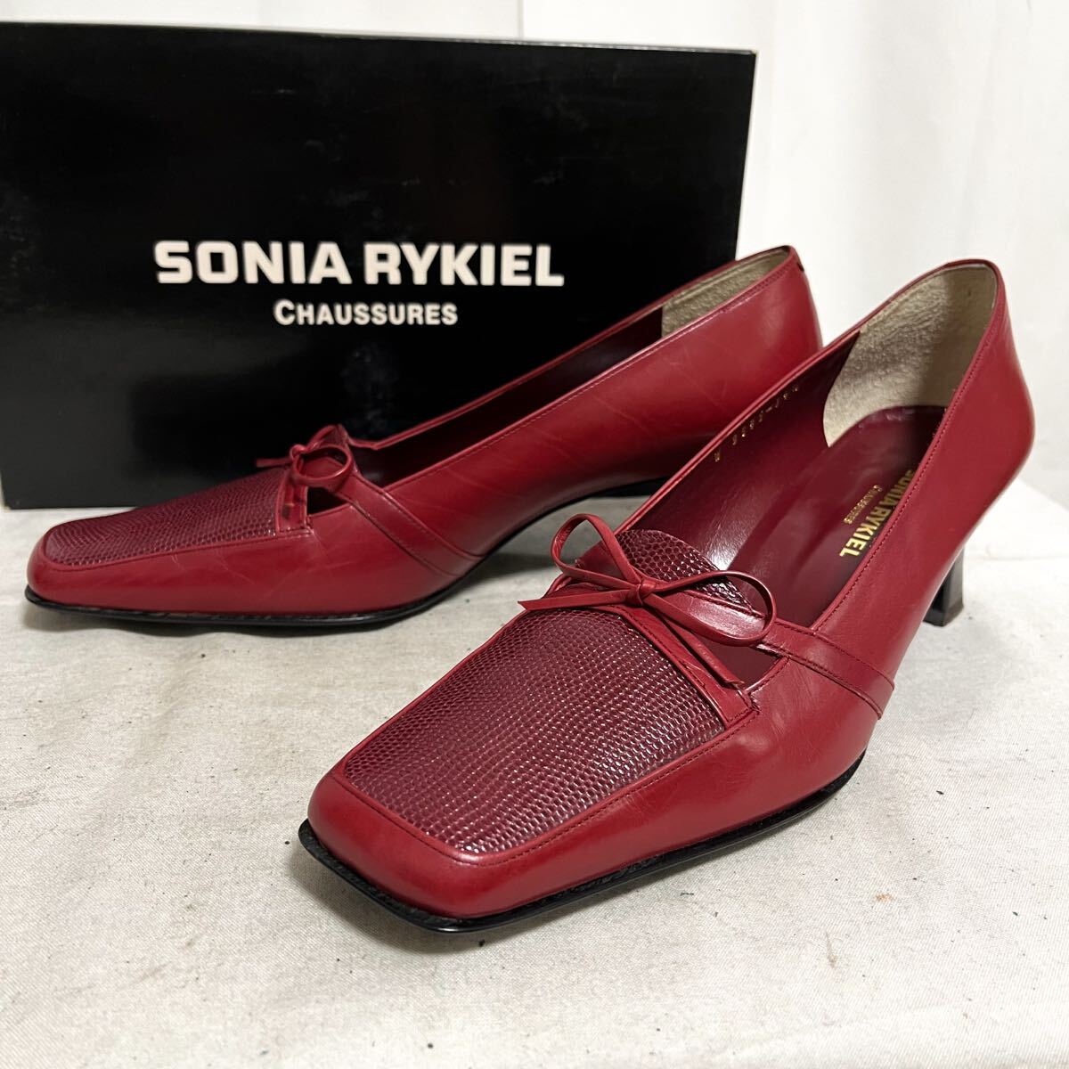 和866★ 箱付き SONIA RYKIEL ソニアリキエル レザー パンプス ヒール シューズ 36.5 レッド レディース拍卖