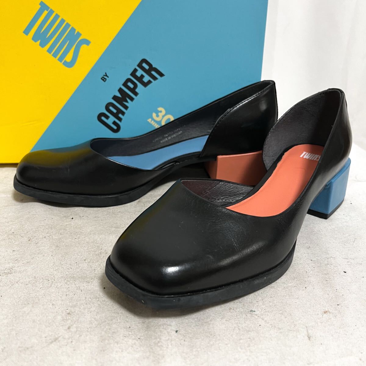 和866★ 箱付き CAMPER TWINS 30周年 カンペール レザー パンプス ヒール シューズ 36 ブラック レディース拍卖