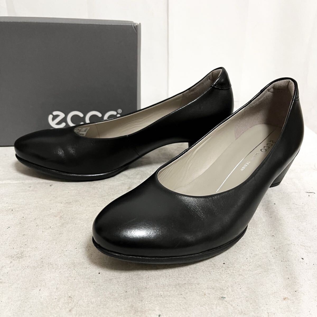 和868★ 箱付き ecco DANISH DESIGN エコー レザー パンプス ヒール シューズ 36 ブラック レディース拍卖