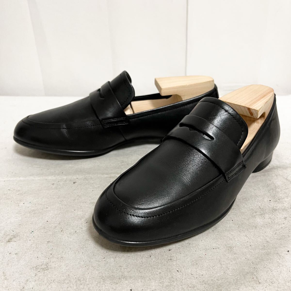 和868★ ecco エコー コインローファー スリッポン シューズ 36 ブラック レディース拍卖