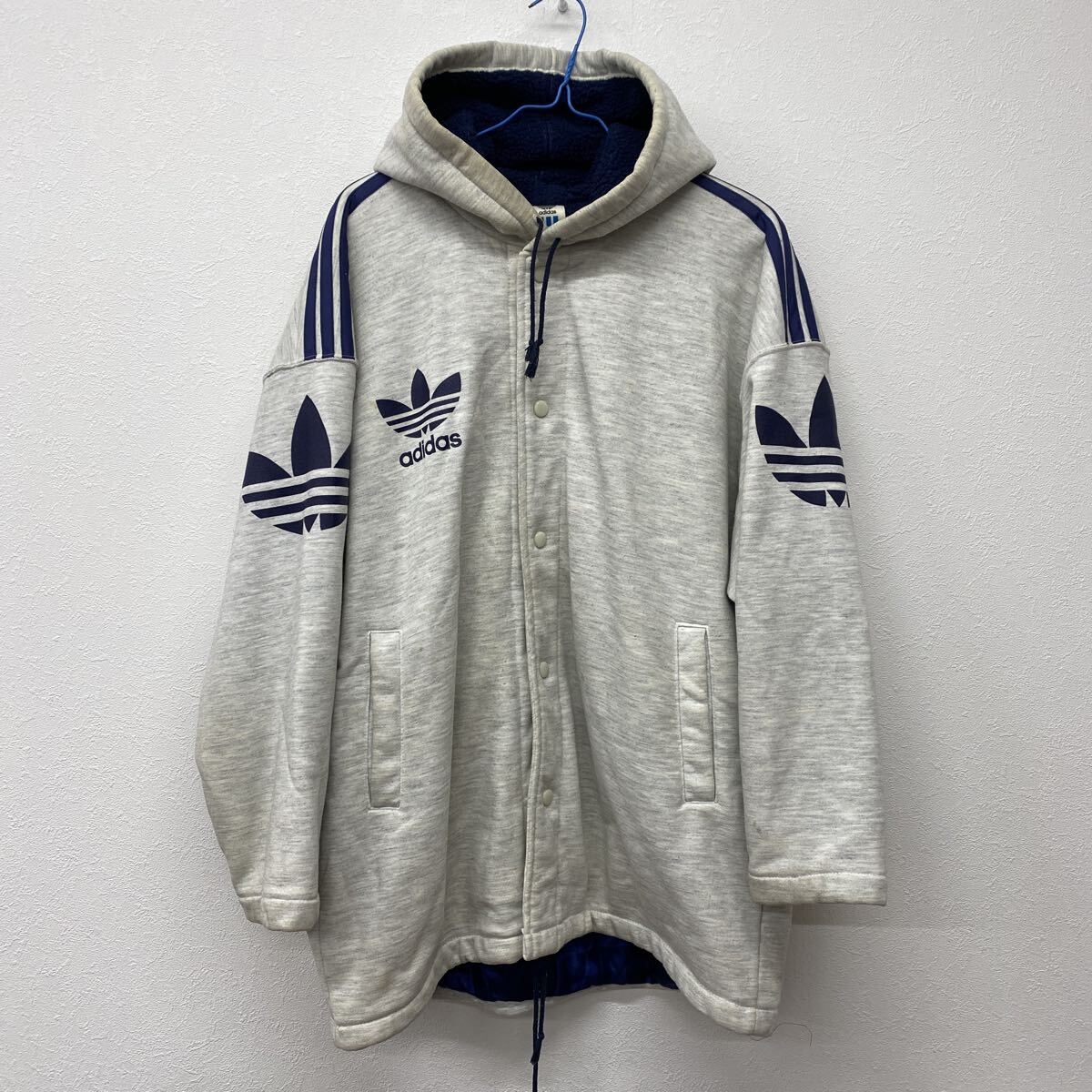 adidas パーカー スウェット L 白 古着 防寒 ボア す2拍卖