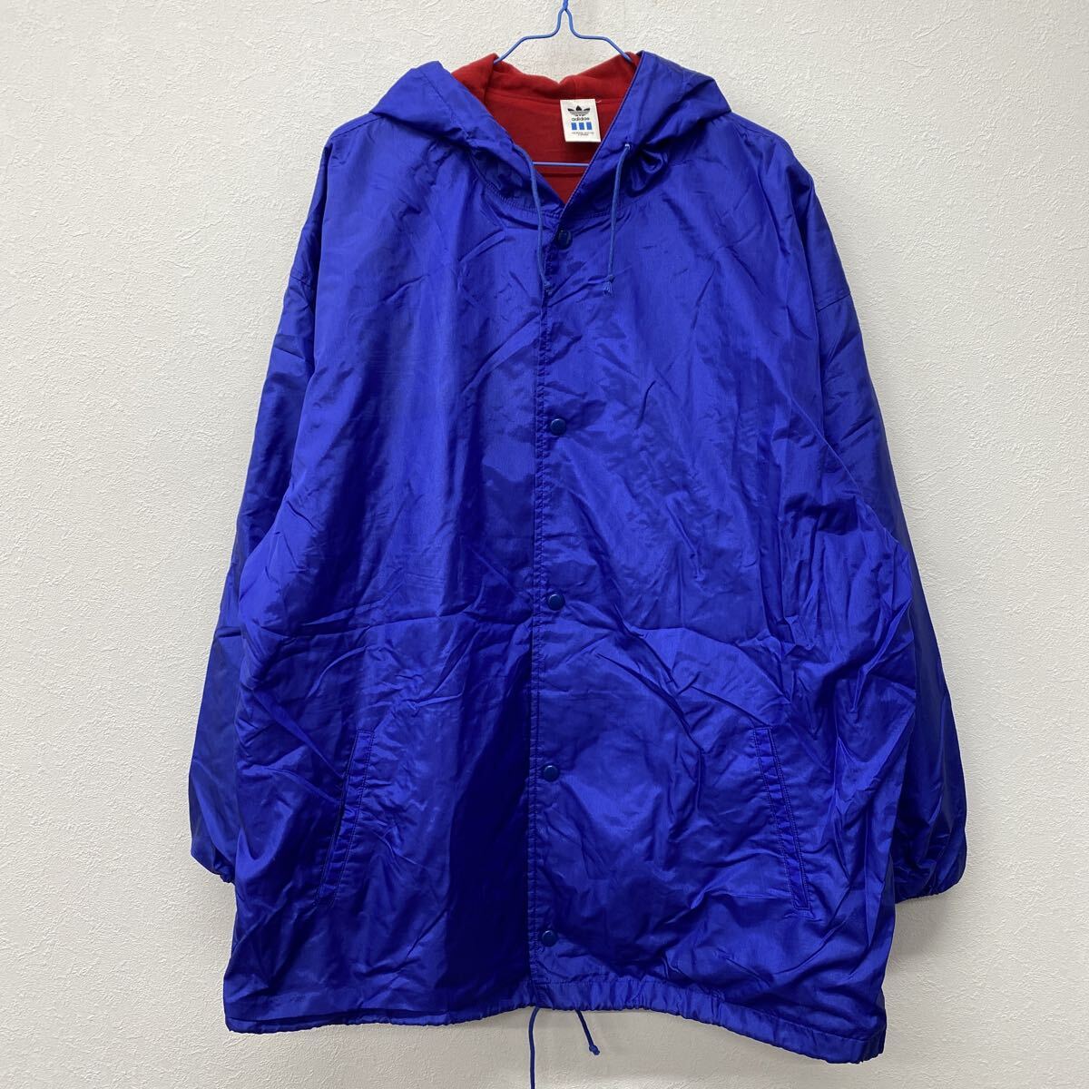 adidas アディダス ナイロンジャケット フード 青 L そ7拍卖