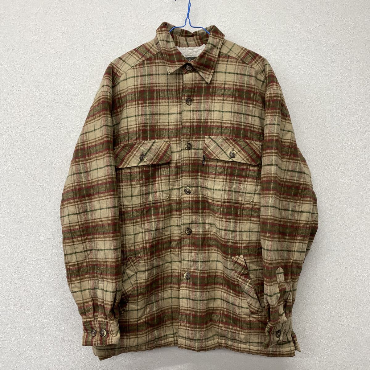 sea hop チェック柄 ジャケット アウター 裏ボア 古着 ベージュ赤緑 L ち9拍卖