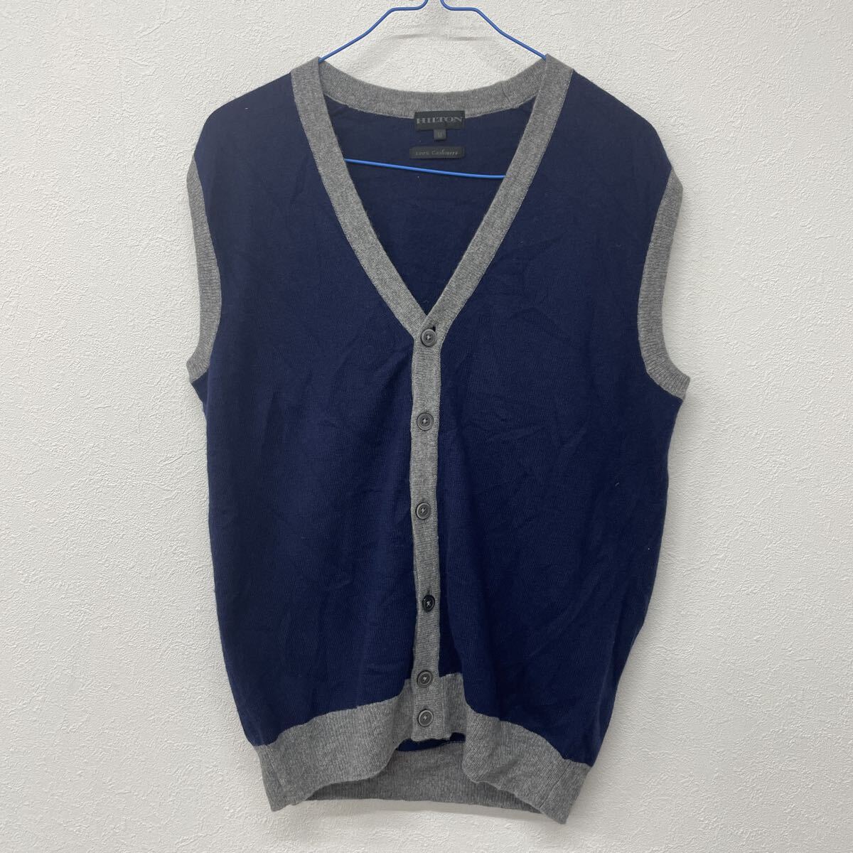 カシミヤ100% ニットベスト 紺 す86拍卖
