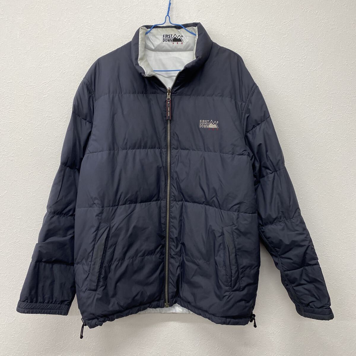FIRST DOWN ダウンジャケット アウター ネイビー アウトドア リバーシブル LL 防寒古着 と8拍卖