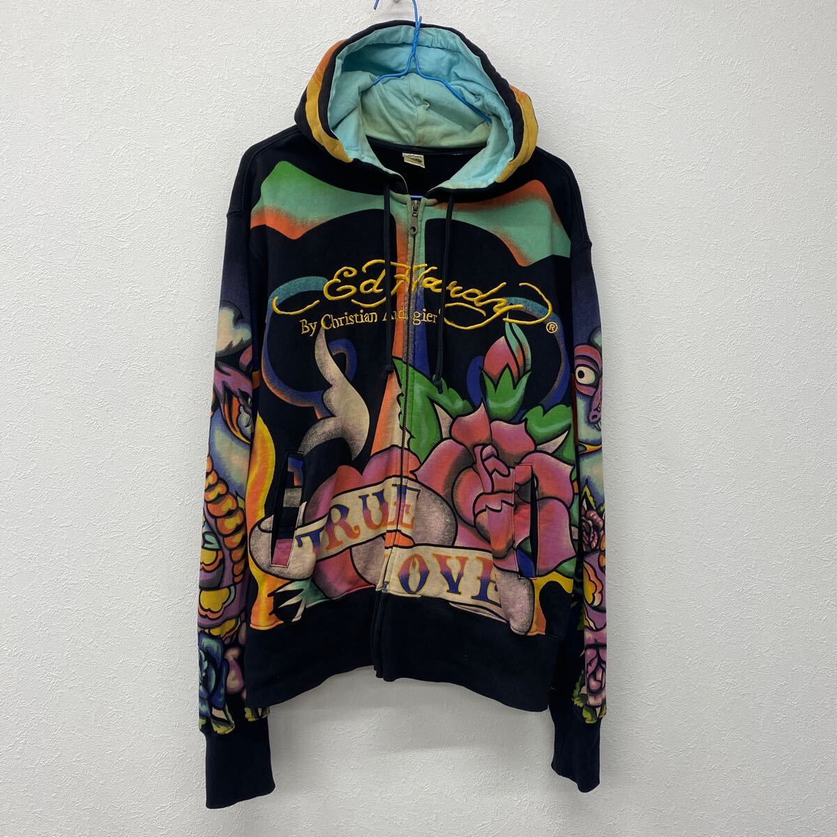 Ed Hardy y2k ジップパーカー スウェットパーカー 総柄 M 古着 ち13拍卖