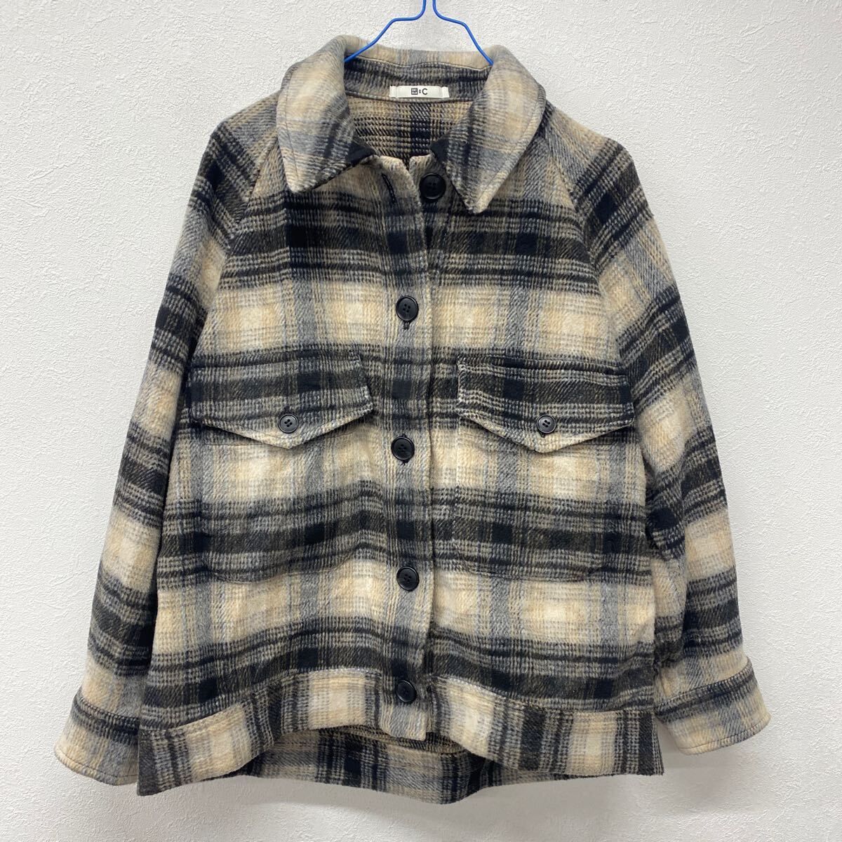 UNIQROユニクロ  長袖 チェック ジャケット チェック柄 ベージュ S 防寒古着 に5拍卖