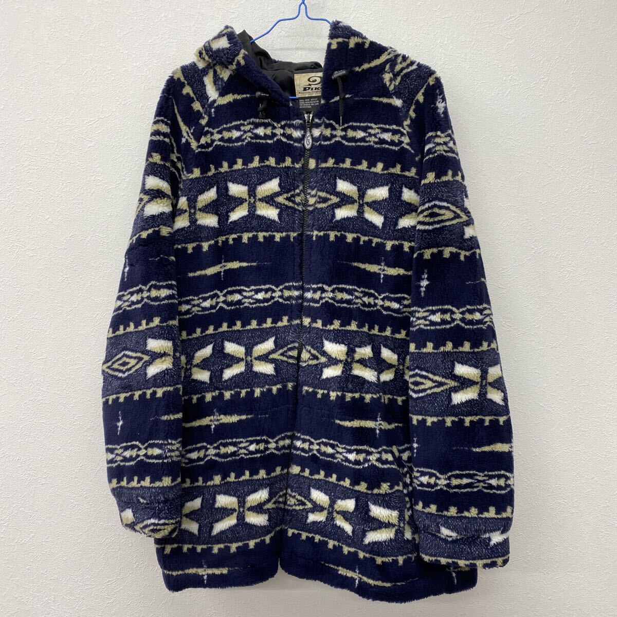 PIKO ピコ フリースジャケット アウター フード  ネイビー 総柄 L て41拍卖