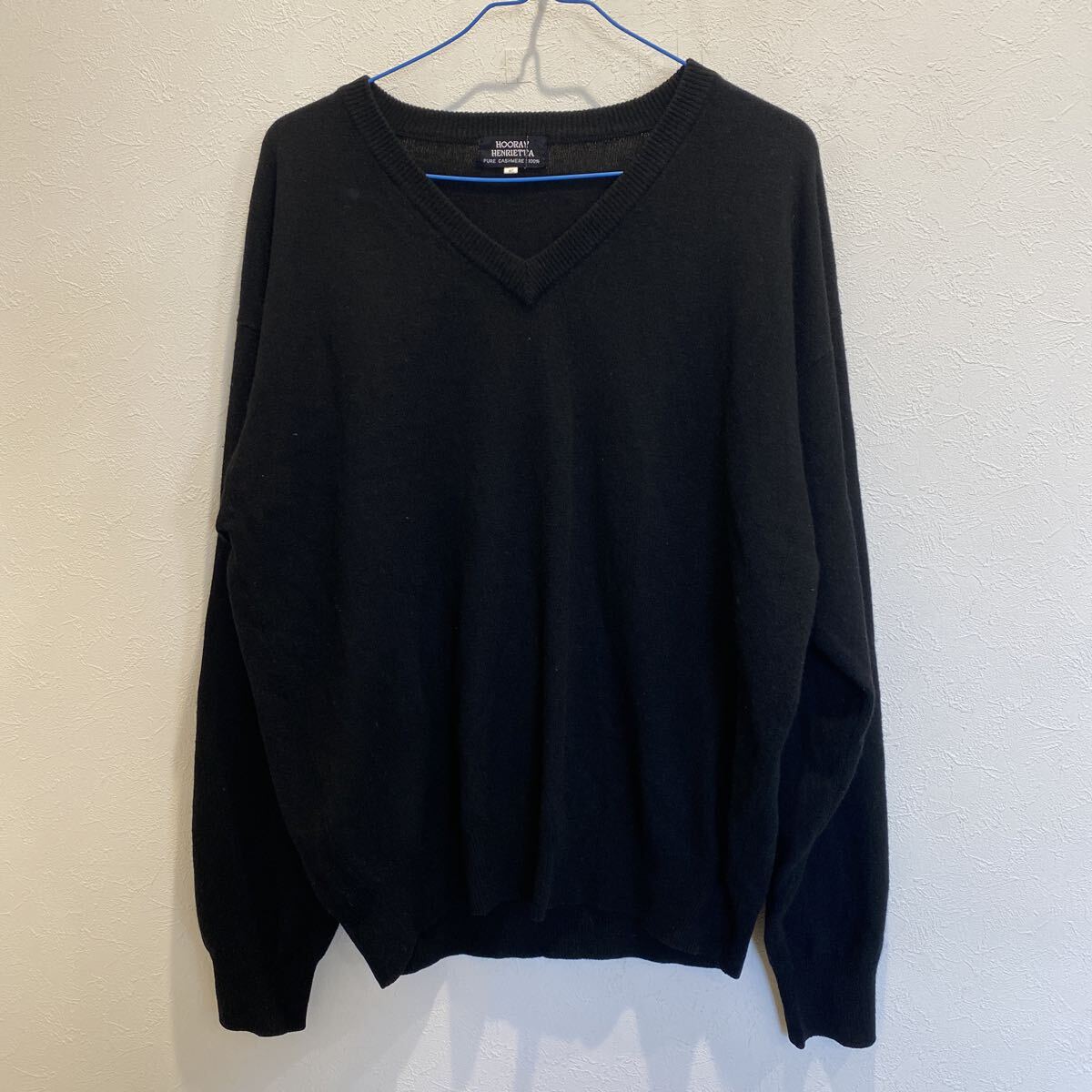 カシミヤ100% Vネック セーター ニット ブラック M す103拍卖