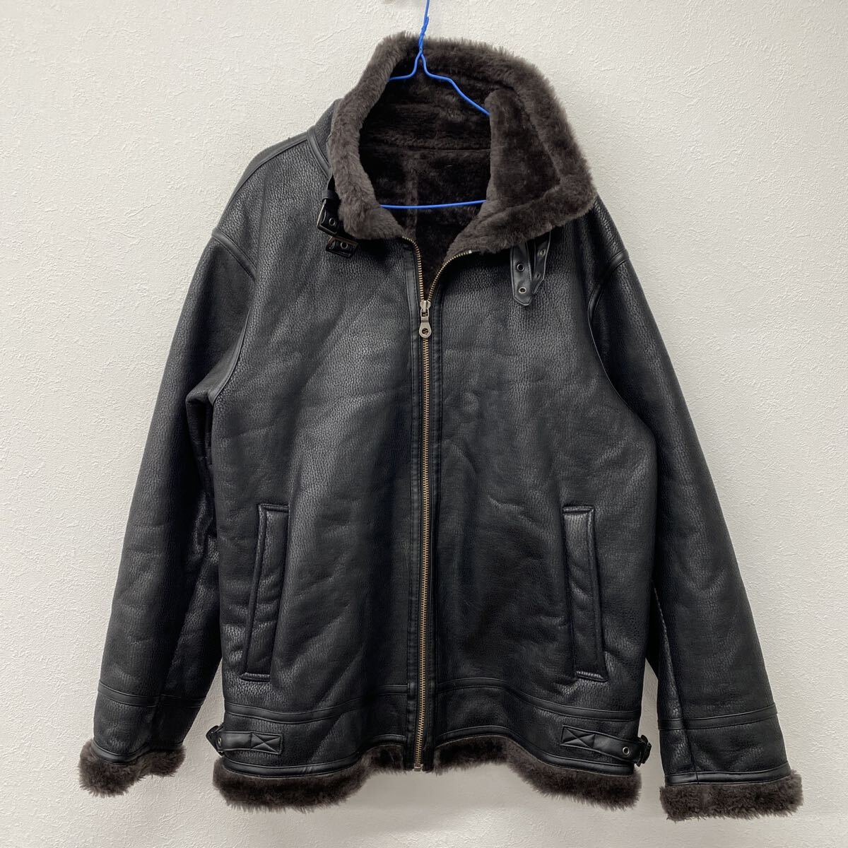 first down ブラック 黒 レザージャケット フライトジャケット ムートンジャケット 3L 防寒古着 つ17拍卖
