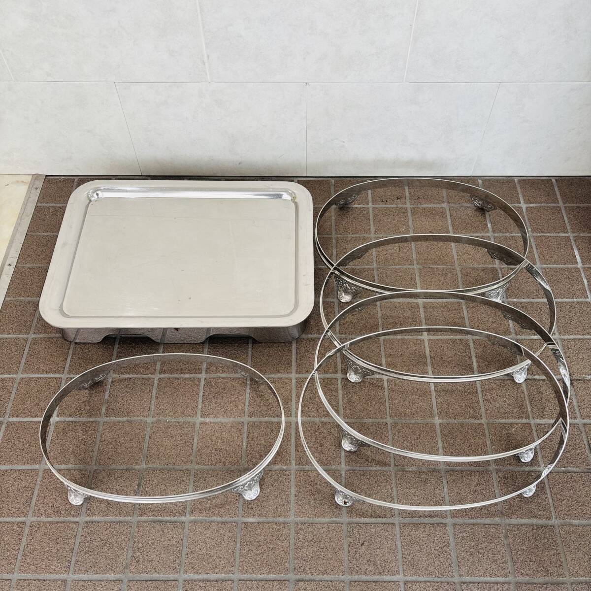 ビュッフェスタンド 5個 ステンレストレー ビュッフェトレー 台付き バイキング レストラン ホテル 披露宴 NA5441M拍卖