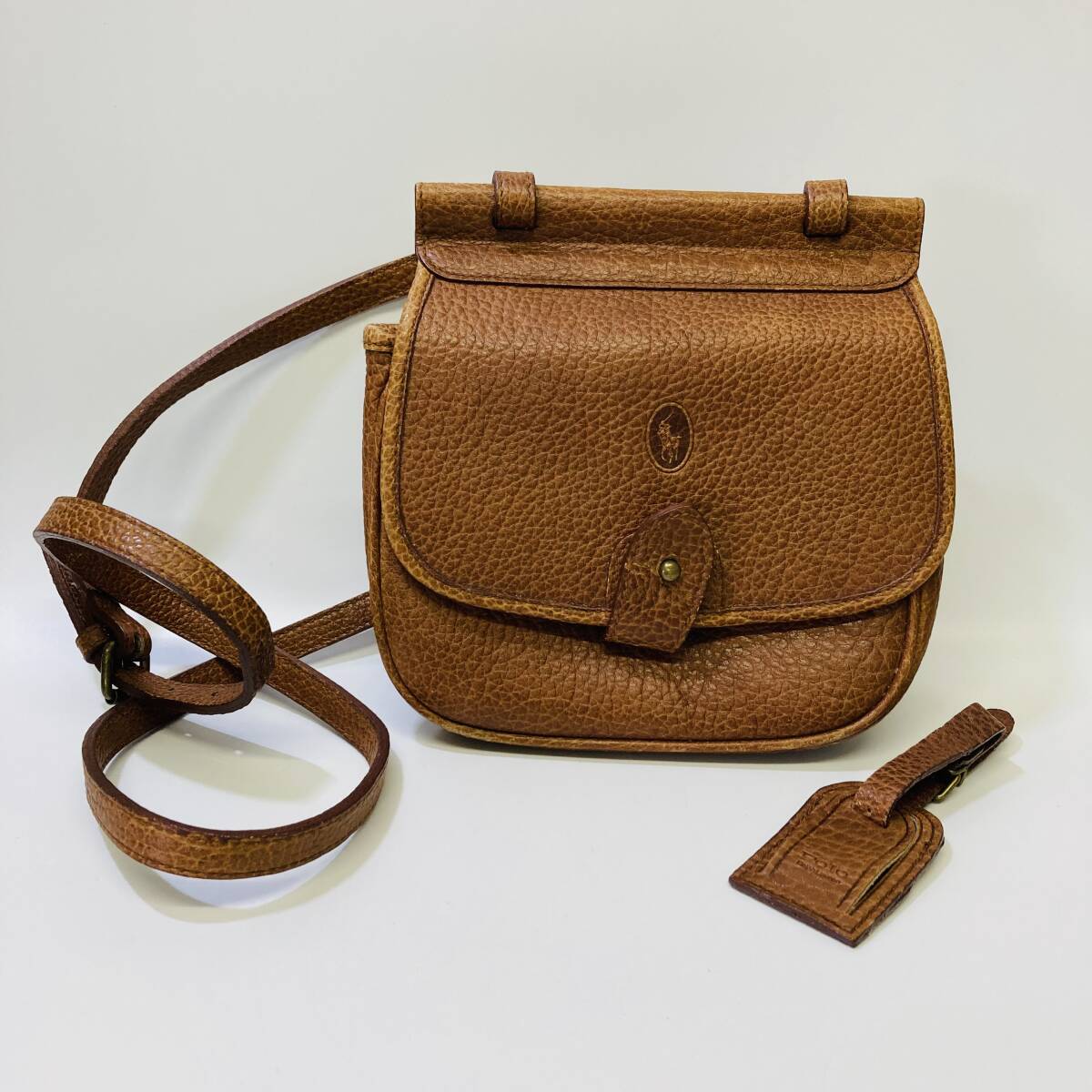 Ralph Lauren ラルフローレン レザー ショルダーバッグ クロスボディ チャーム付き ブラウン 革 レディース D018E拍卖