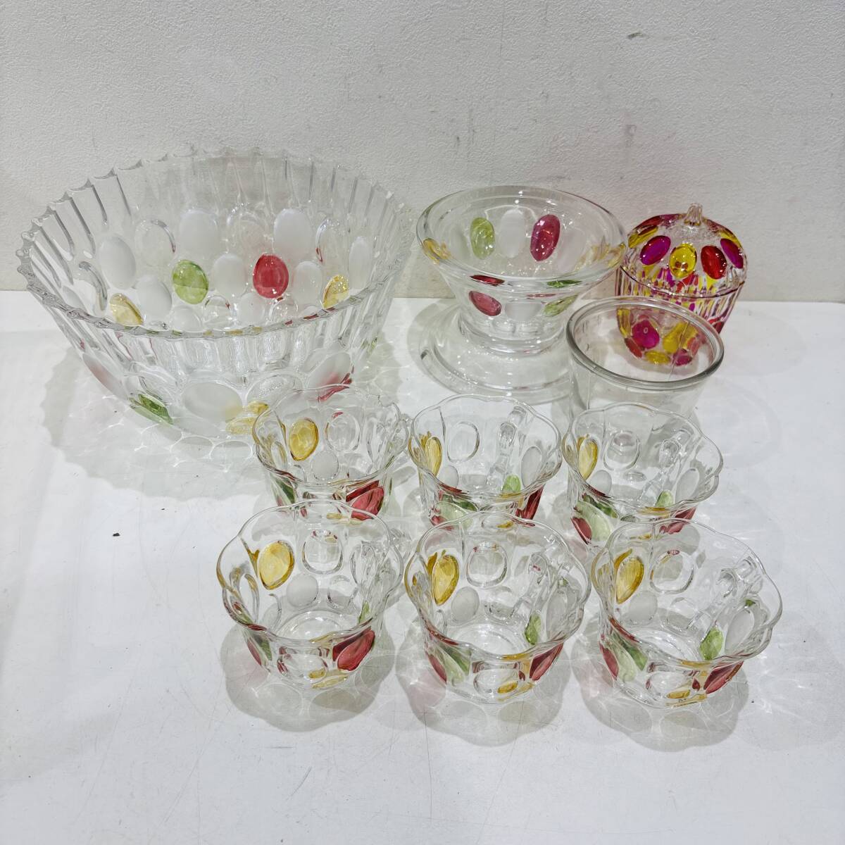 ガラス食器 10個 まとめ ボウル カップ キャンディポット ガラスポット キャニスター 食器 レトロ アンティーク NC2333M拍卖