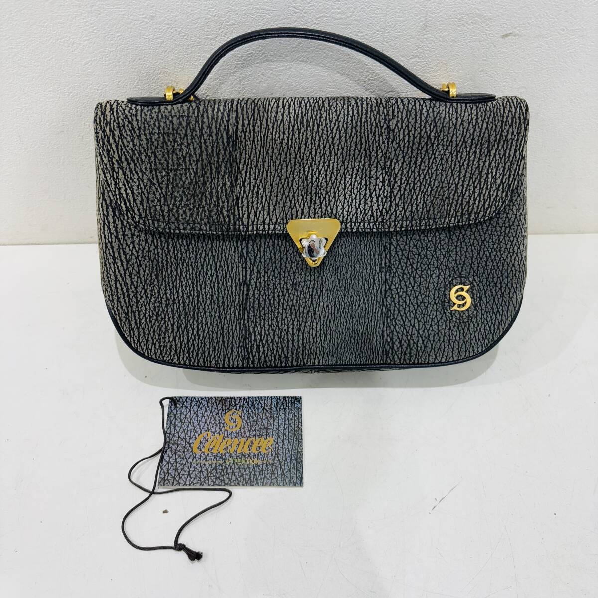 CELENCEE セレンシー シャークスキン パールシャーク 2WAY ハンドバッグ ショルダーバッグ on298M拍卖