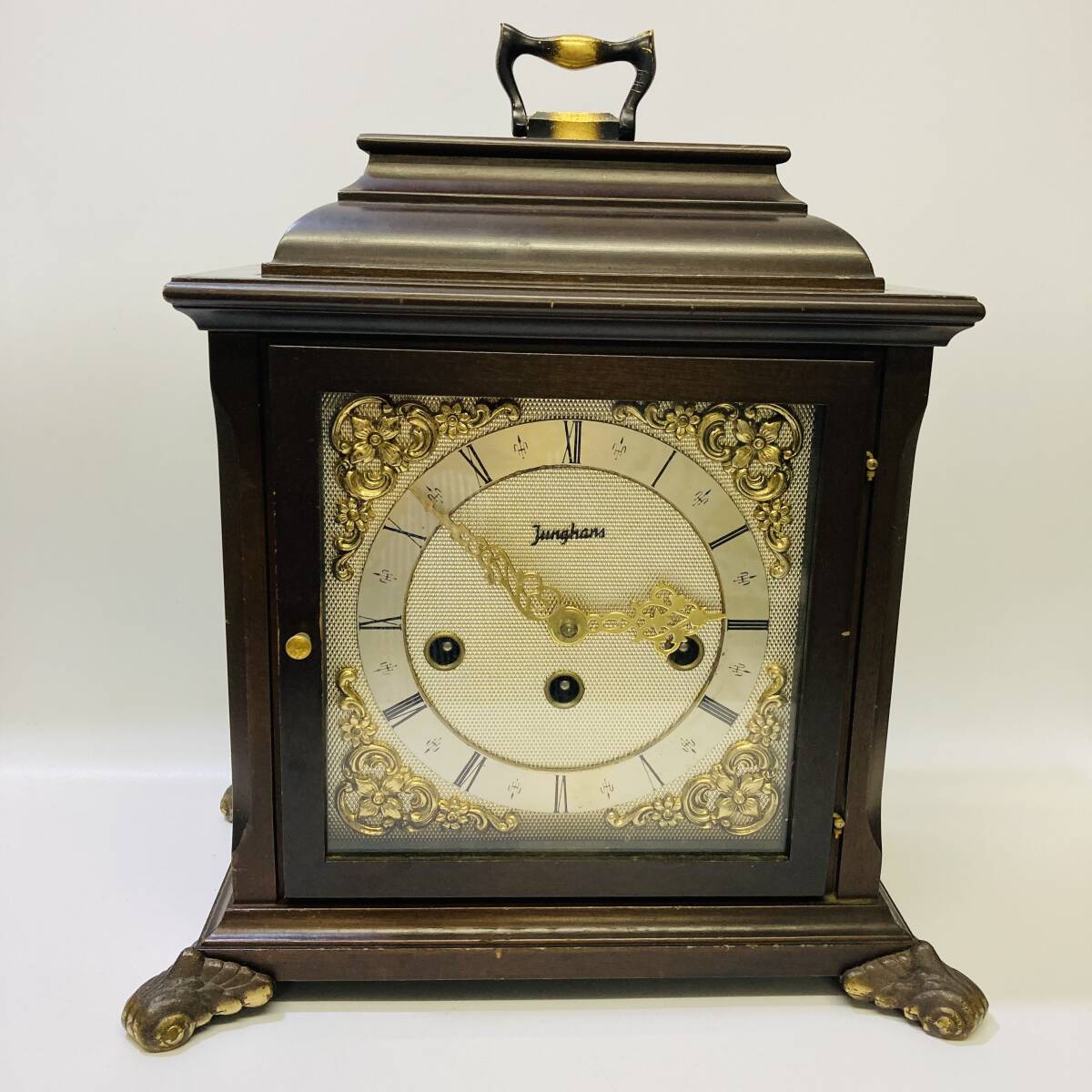 当時物 Junghans ユンハンス 置時計 ドイツ製 Germany アンティーク ゼンマイ式時計 装飾置時計 機械式時計 ジャンク品 NC2390E拍卖
