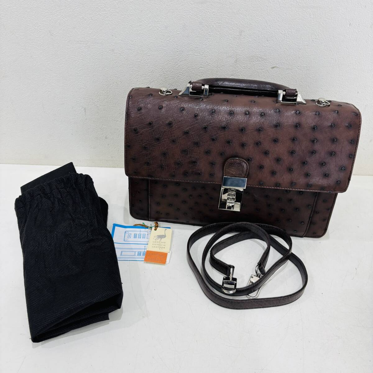 オーストリッチ メンズ セカンドバッグ ショルダーバッグ ハンドバッグ ビジネスバッグ ダイヤルロック式 ブラウン on352M拍卖