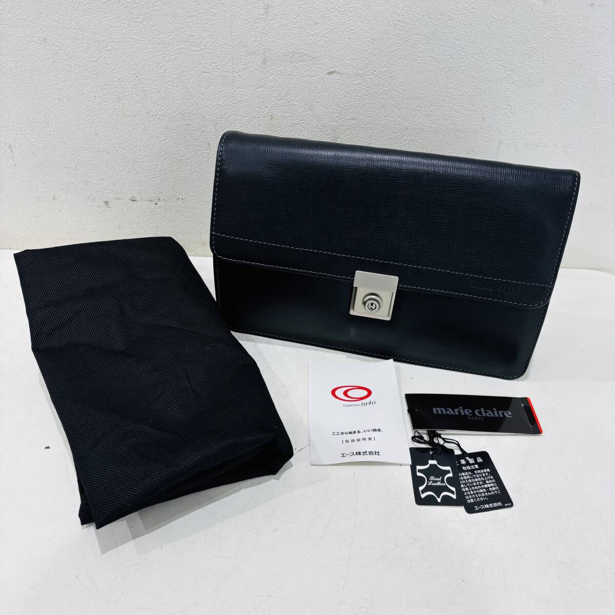 marie claire マリ・クレール セカンドバッグ ビジネスバッグ クラッチバッグ ブラック メンズ レザー on354M拍卖