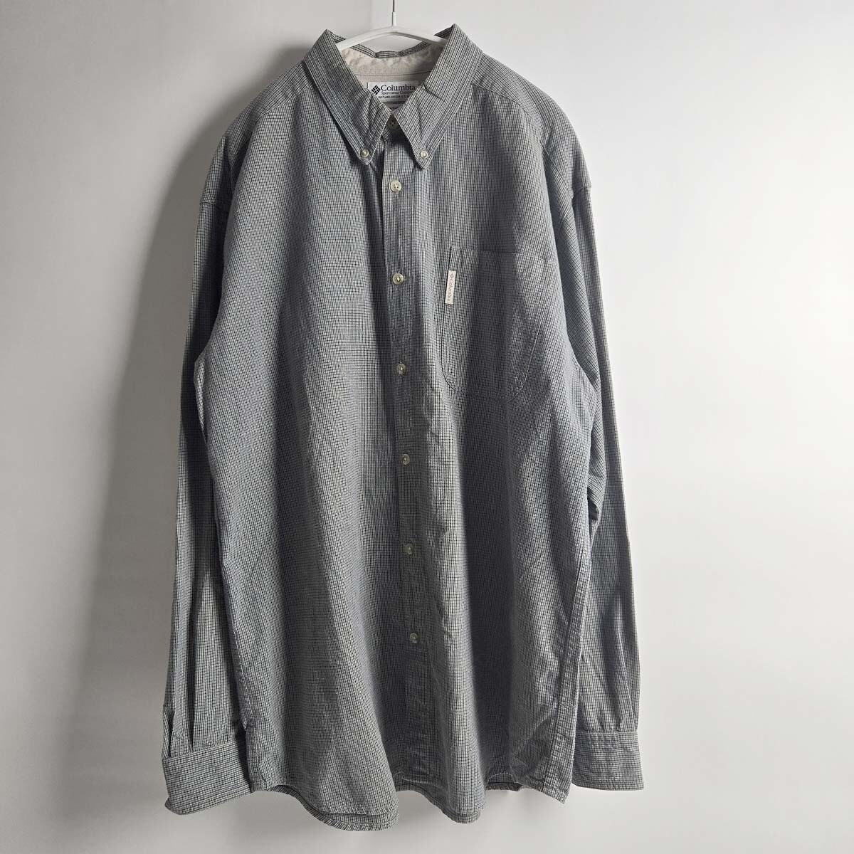 コロンビア Colombia コットン100% チェック柄ボタンダウンシャツ 長袖 XL グレー インド製 m1003-4拍卖