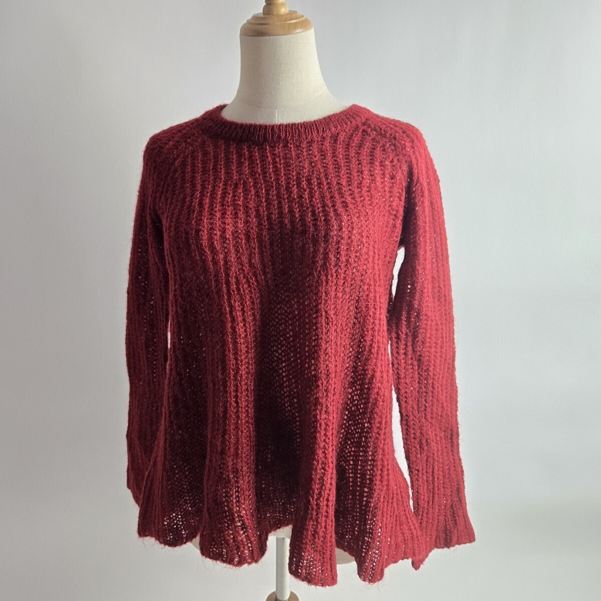 アツロウタヤマ ATSURO TAYAMA A/T モヘヤブレンド 畦編みラグランニットプルオーバー セーター 長袖 4 レッド l1213-5拍卖