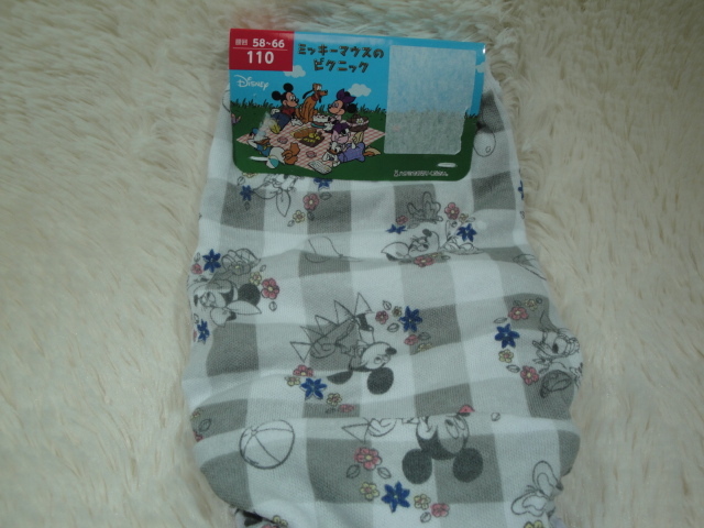 S新品110-718 ミッキーマウス・ピクニック ジュニアショーツ 白・グレーチェック総柄 + 薄紫総柄 2枚組拍卖